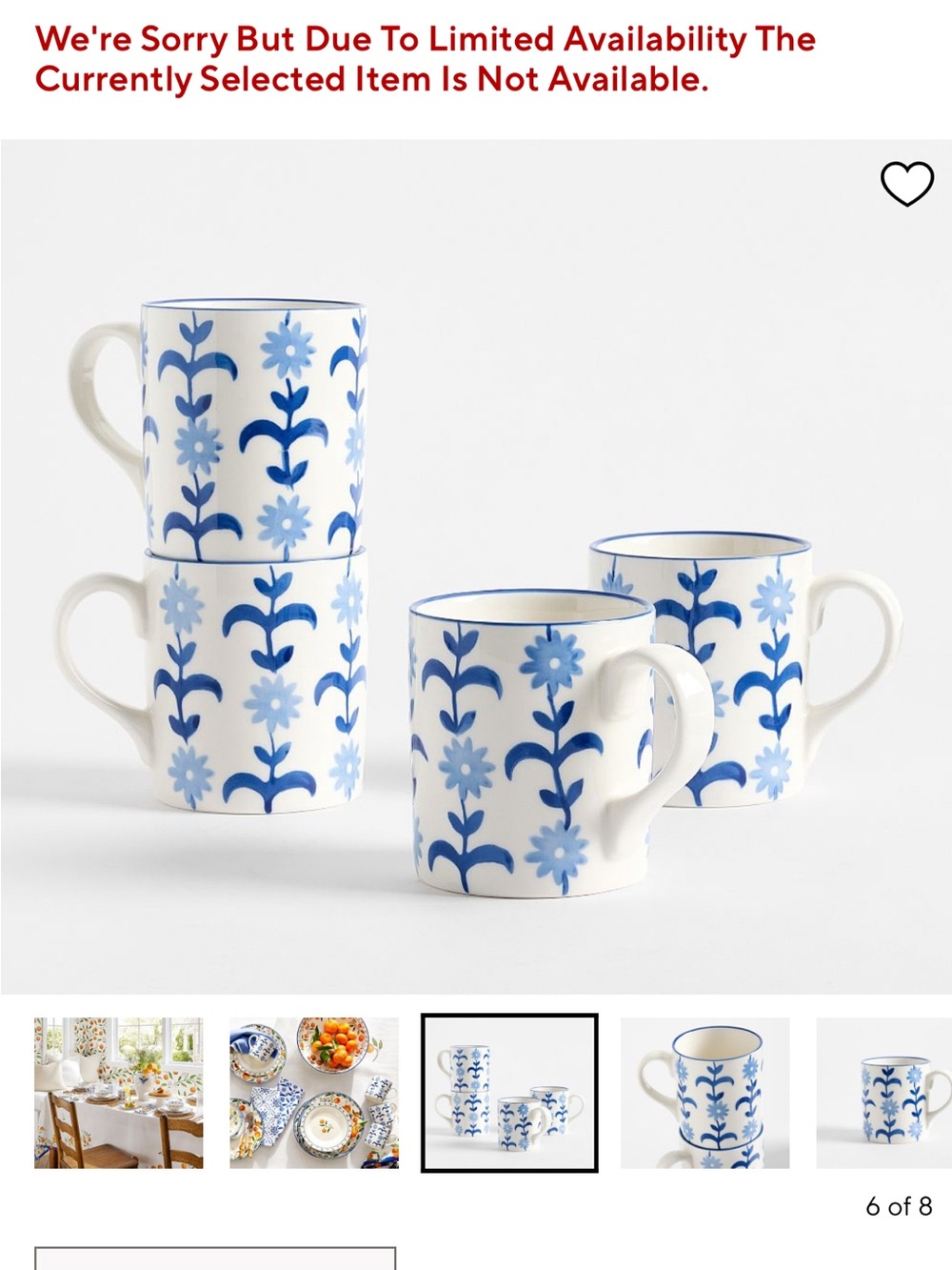 Pottery Barn White & Blue Floral Ceramic Mugs - Set of 4